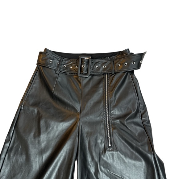 Black Wide Leg Leather Pants - Picture 6 of 7